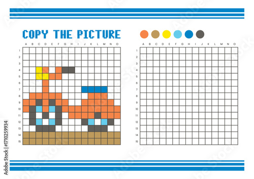 Copy the picture grid drawing worksheet for kids. Pixel art scooter