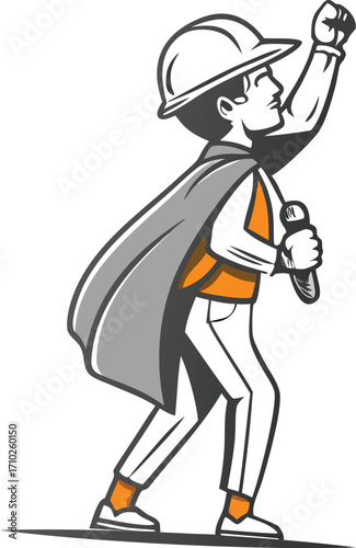 Superhero Construction Worker Vector Illustration