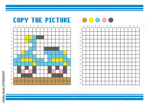 Copy the picture grid drawing worksheet for kids. Pixel art scooter