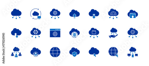 Cloud Icon set containing cloud services, synchronization, cloud computing, download, upload, SaaS, digital, online, public cloud, internet and IoT vector icons