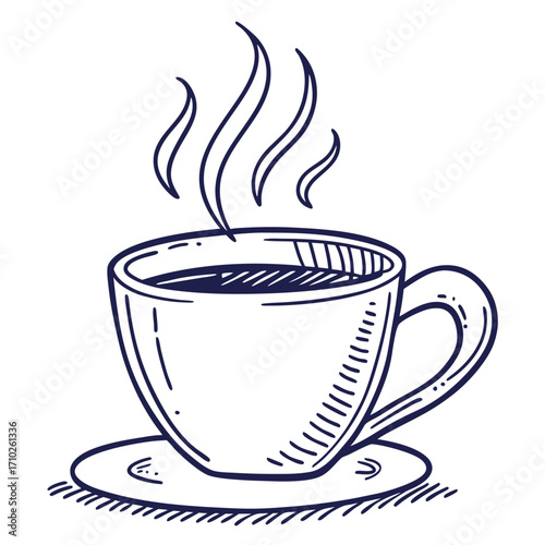 Doodle style coffee cup with steam icon