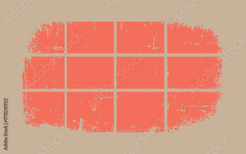 Distressed coral pink grid pattern on beige background
