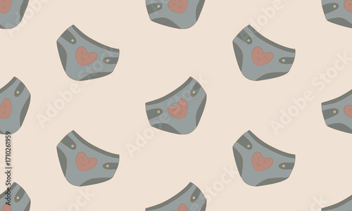 Seamless Baby Diaper Pattern with Heart Detail Soft Pastel Nursery Design