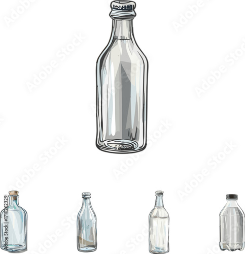 bottle of mineral water illustration, set of vectors kitchen appliances