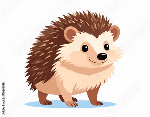 Cute Cartoon Hedgehog Standing on a White Background.