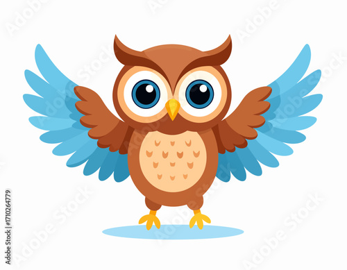 Cute cartoon owl with spread wings illustration.