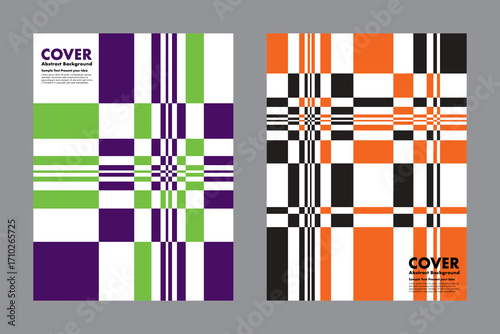 Vector geometric plaid pattern abstract background with two tone bold color blocks and crossing lines, creating a modern mosaic pixel look for cover, poster, and digital design.