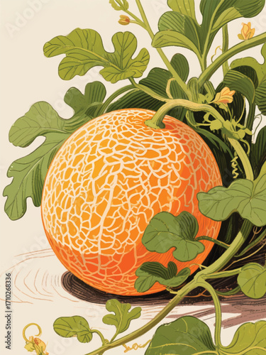 cantaloupe plant Nature Illustrator Artwork Design Template Poster