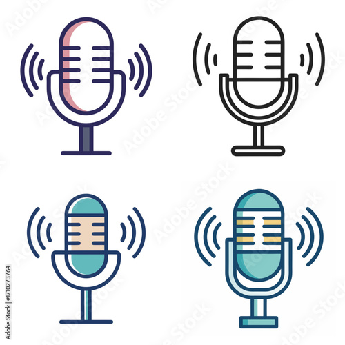 Microphone and Voice Message Vector Icon Set – Social Audio