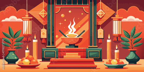 Traditional altar with incense and candles for spiritual ceremony