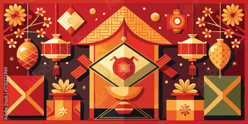 Vibrant chinese new year celebration with lanterns and traditional decorations
