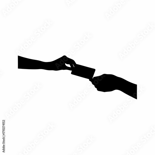 Silhouette of a donor card being passed between hands isolated on white background