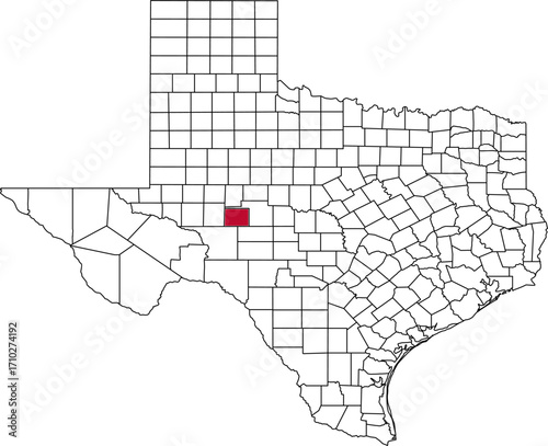 A vector map of Texas highlighting Coke County. Ideal for geographical studies, regional reports, and data visualization projects.

