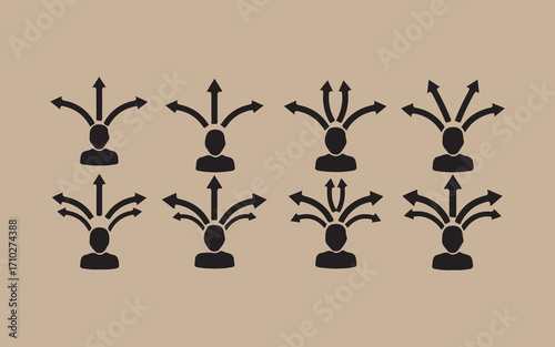 Multiple arrows emanating from human silhouettes representing choices