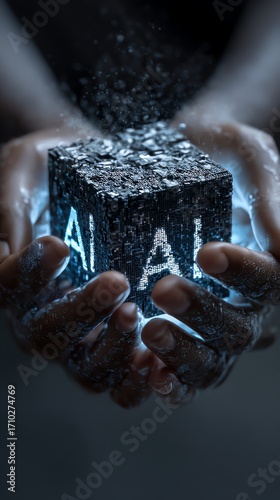 A pair of hands holding a cube labeled 'Responsible AI', symbolizing the importance of ethical artificial intelligence practices.