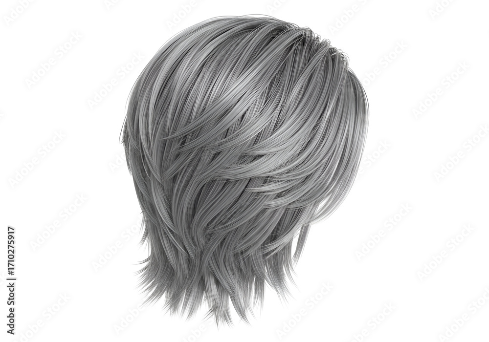 Fototapeta premium A detailed rendering of short, voluminous gray hair against a stark black background.