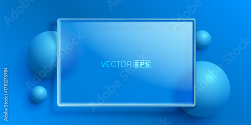Glass frame with colored spheres on background. Vector illustration