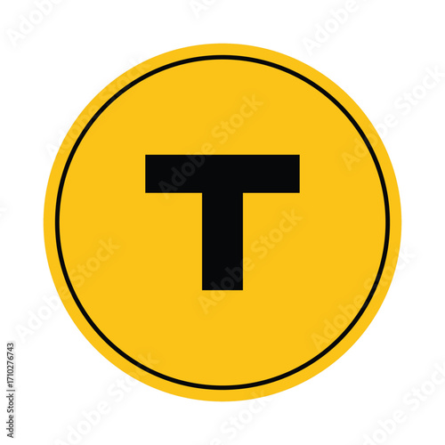 Simple Yellow Circle with Black Letter T Icon for Transportation Signage