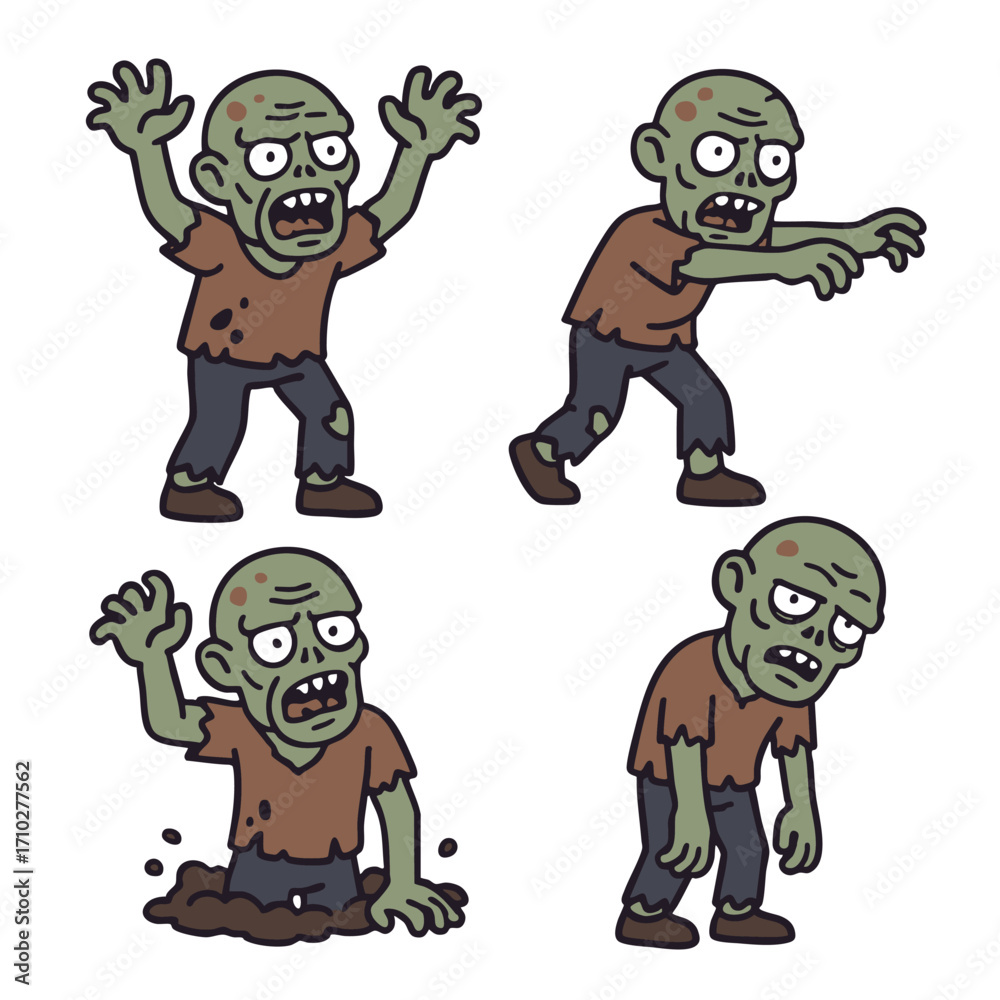 Obraz premium Cartoon zombies in various poses, Halloween theme