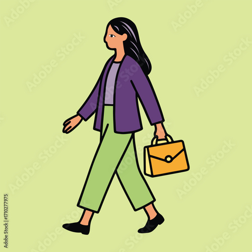 Modern Woman Walking Illustration with Handbag