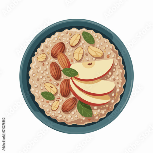 Warm Oatmeal Bowl with Apples and Pecans Illustratio