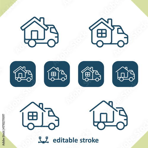 Moving Truck Icons. Van, Truck, House, Home Icon