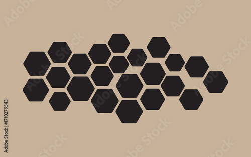 Abstract pattern of interconnected black hexagons on a beige background