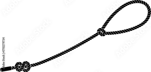 black rope with knots graphic of nautical binding and secure connection, isolated on transparent background
