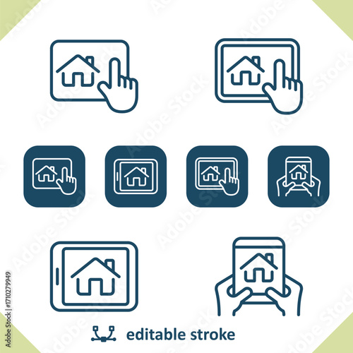 Smart Home Icons. House, Technology, Tablet, Hand Icon