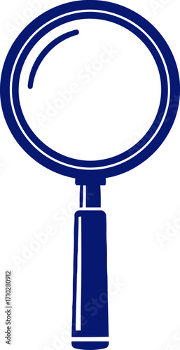 magnifying glass unveiling secrets, exploring details, blue graphic, isolated on transparent background