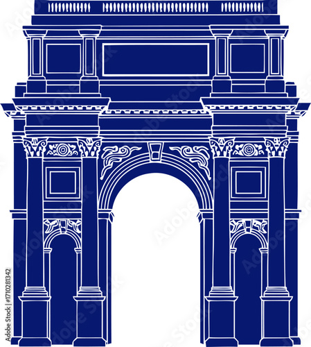 majestic midnight blue triumphal arch graphic of timeless grandeur and history, isolated on transparent background