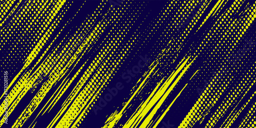 Dots halftone yellow and dark blue color pattern gradient grunge texture background. vector grunge