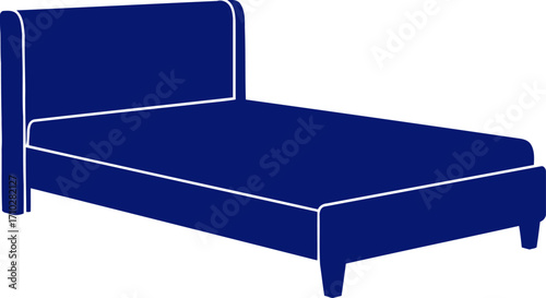 midnight blue single bed simple elegance graphic for bedroom designs, isolated on transparent background