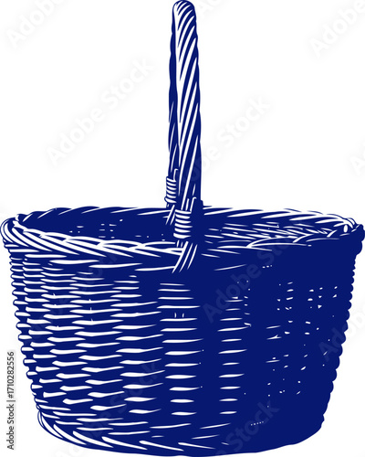 midnight blue wicker basket rustic charm, vintage graphic, isolated on transparent background
