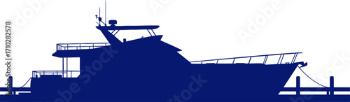 midnight blue yacht silhouette docked elegance, nautical dreams, graphic, isolated on transparent background
