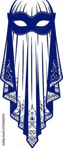 mysterious blue mask unveiling secrets, graphic for intrigue and fashion, isolated on transparent background