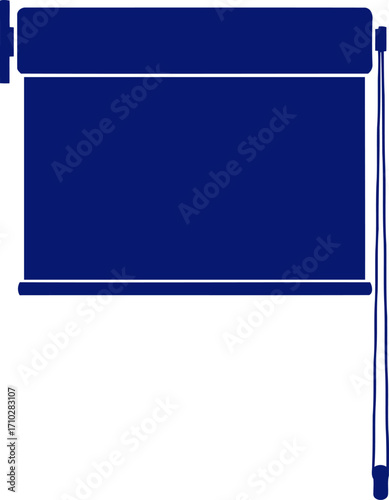 navy blue roller shade elegant window dressing graphic, isolated on transparent background