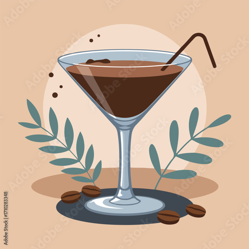 Coffee martini cocktail with garnish and coffee beans