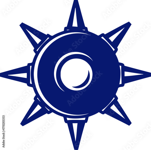 navy blue spiked orb abstract graphic for security branding, isolated on transparent background