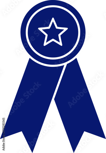 premium navy blue award ribbon badge of excellence and achievement, isolated on transparent background