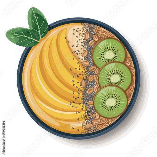 Mango Smoothie Bowl with Kiwi Granola and Chia Seeds Illustration