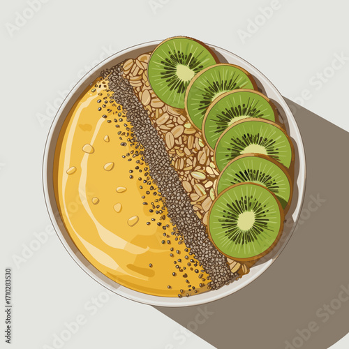 Mango Smoothie Bowl with Kiwi Granola and Chia Seeds Illustration