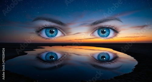 Surreal Eyes Reflecting Sunset Sky A Dreamlike Vision.