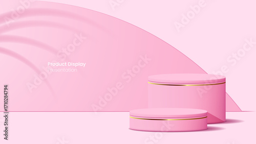 pink podium background with golden line for product display presentation.