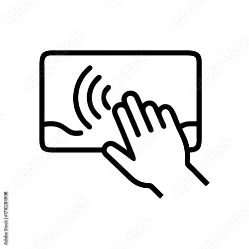 Illustration of a hand touching a screen with waves emanating from the point of contact on the display