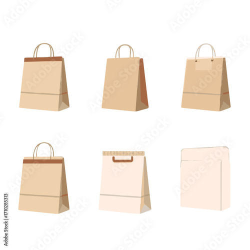 Eco-friendly paper shopping bags, perfect for retail, gifts, or branding, on a transparent background