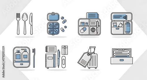 Travel Essentials Packing List Icons.