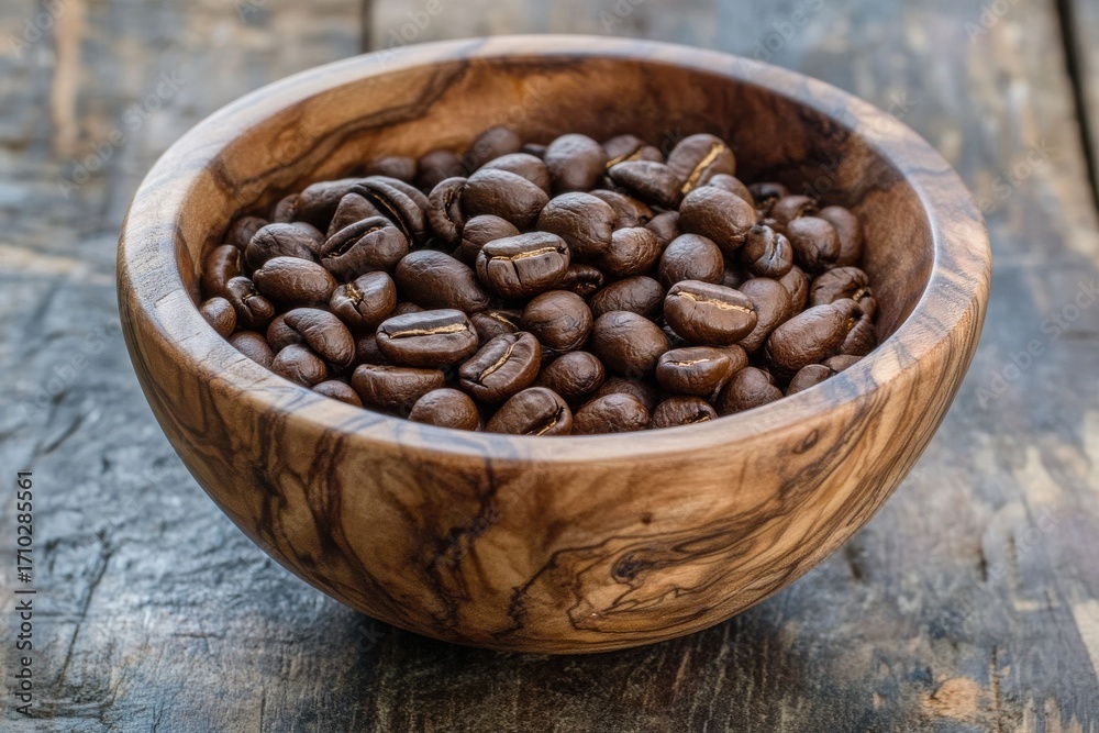 Fototapeta premium Roasted Coffee Beans in a Wooden Bowl