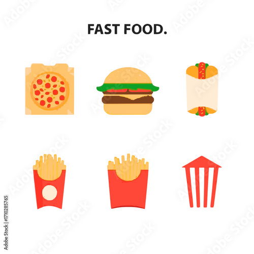 Delicious fast food favorites ready for a quick meal, burgers, fries, pizza, and burritos
