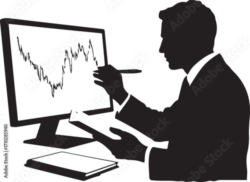 Businessman analyzing stock market graph on computer